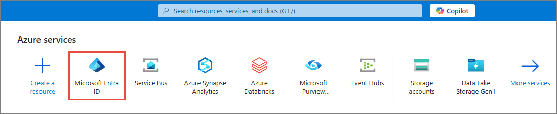 Azure portal Azure services list with Microsoft Entra ID highlighted