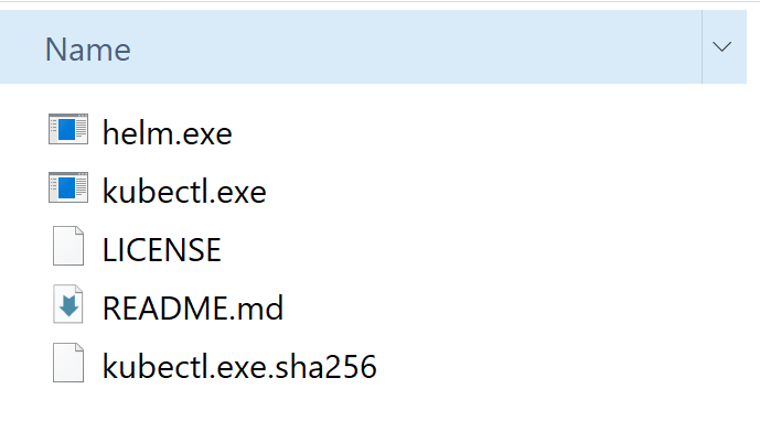 The AzureTools folder containing helm.exe, kubectl.exe, LICENSE, README.md and kubectl.exe.sha256