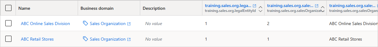 Two golden records of the Sales Organization business domain: ABC Online Sales Division and ABC Retail Stores